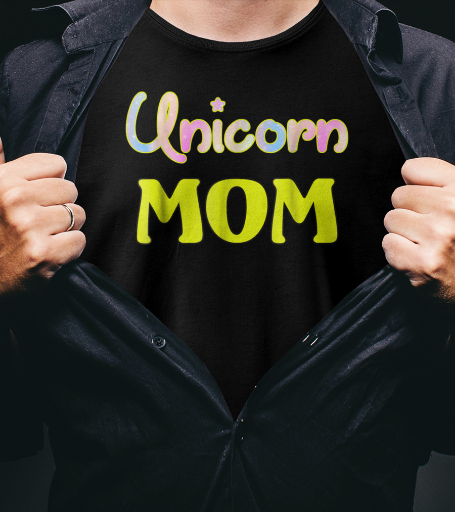 Unicorn Mom Magic Star Pastel Neon Lettering T-Shirt