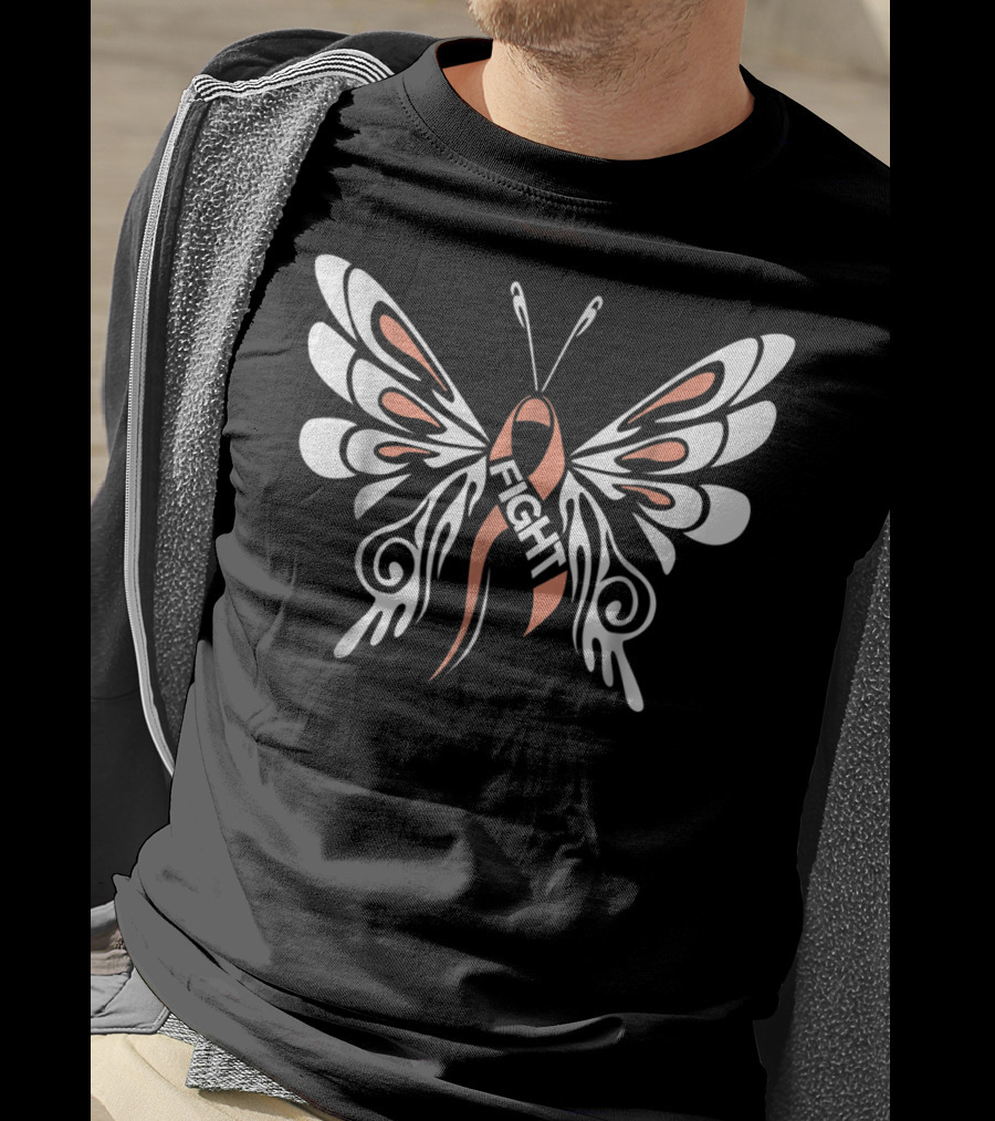 Uterine Cancer Awareness Butterfly Warrior Fight Ribbon Mom2 T-Shirt