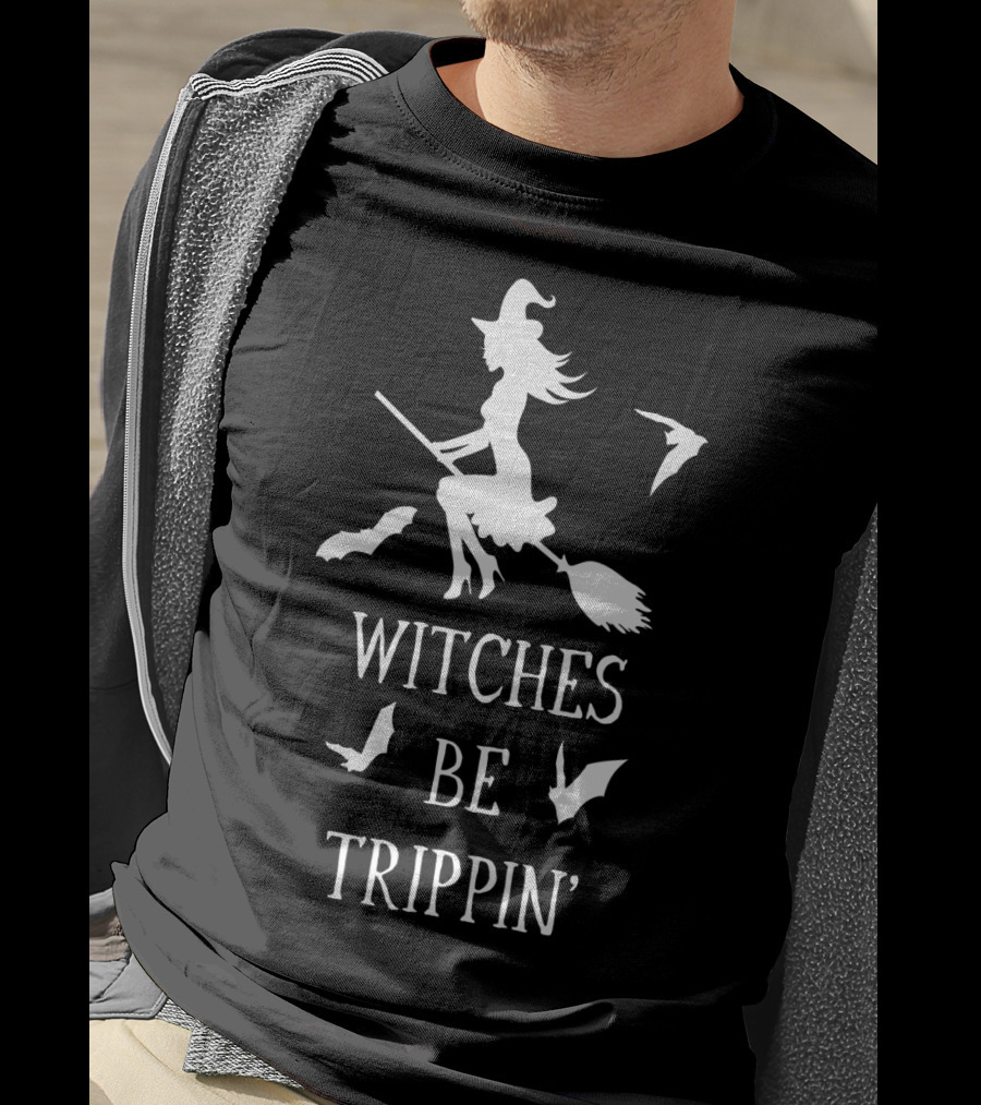 Witches Be Trippin Halloween Mom Teacher9 Spooky Bats And Witch T-Shirt