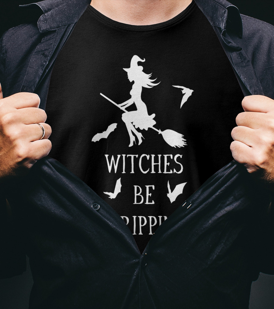 Witches Be Trippin Halloween Mom Teacher9 Spooky Bats And Witch T-Shirt