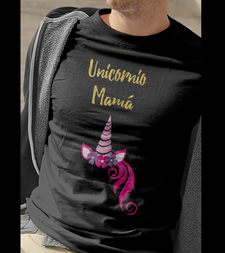 Unicornio Mamá Spanish Unicornio Mom With Pink Horn And Flowers T-Shirt