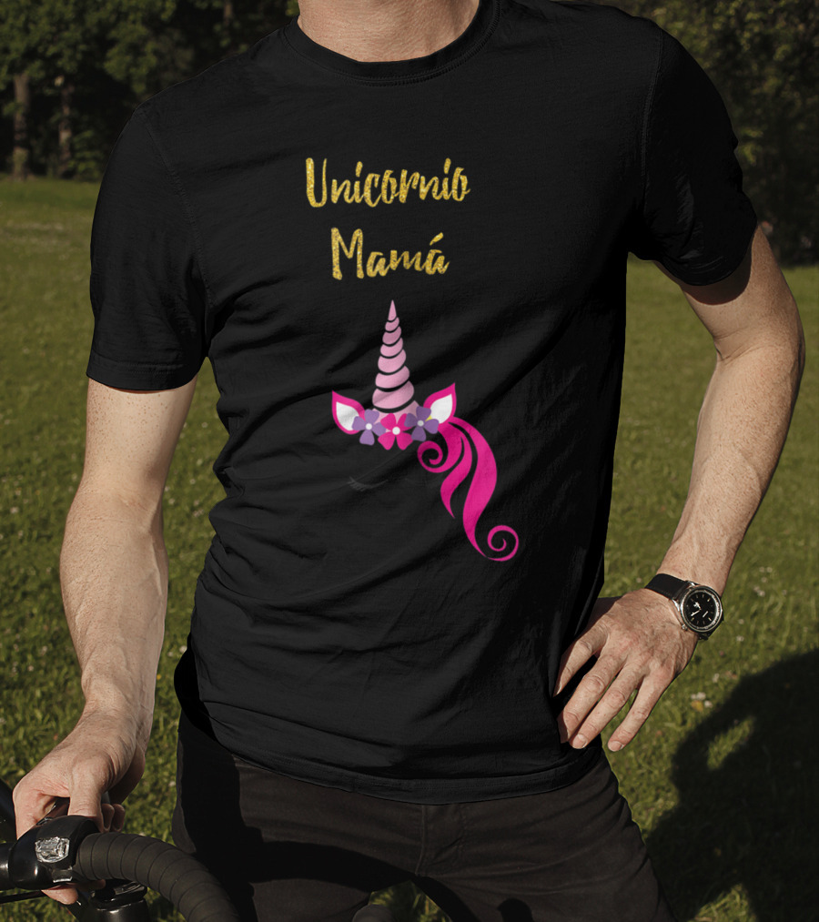 Unicornio Mamá Spanish Unicornio Mom With Pink Horn And Flowers T-Shirt