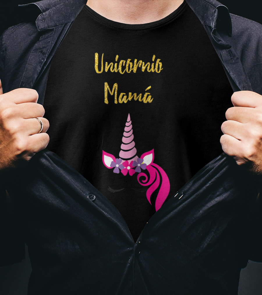 Unicornio Mamá Spanish Unicornio Mom With Pink Horn And Flowers T-Shirt