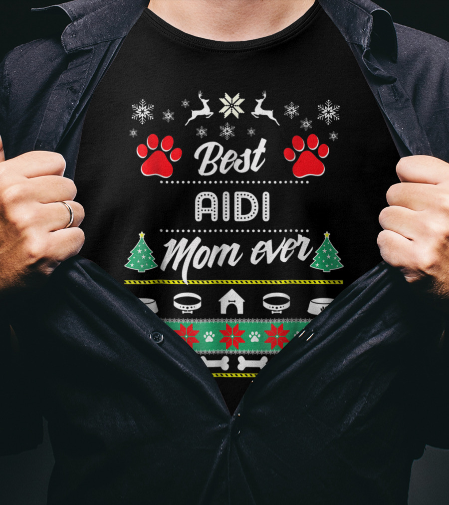 Best Aidi Mom Ever Christmas Paw Prints T-Shirt