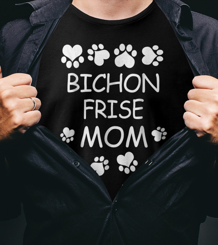 Bichon Frise Mom Paw Prints Hearts Christmas Birthday T-Shirt