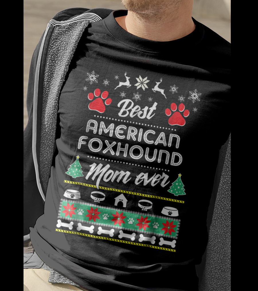 Best American Foxhound Mom Ever Christmas Paws And Snowflakes T-Shirt