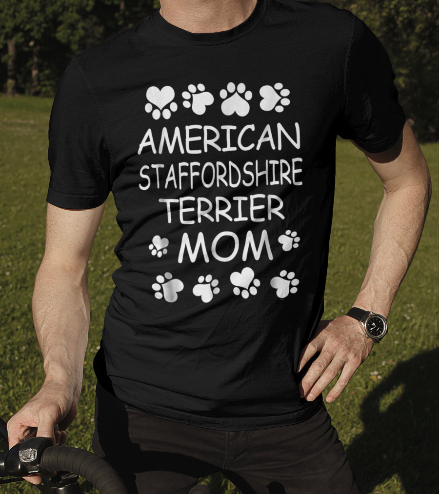 American Staffordshire Terrier Mom Paw Print Heart T-Shirt