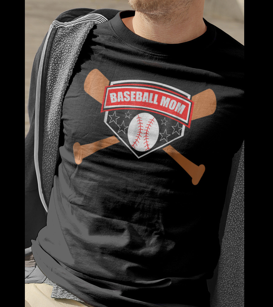 BASEBALL MOM Bat And Ball Stars Shield T-Shirt