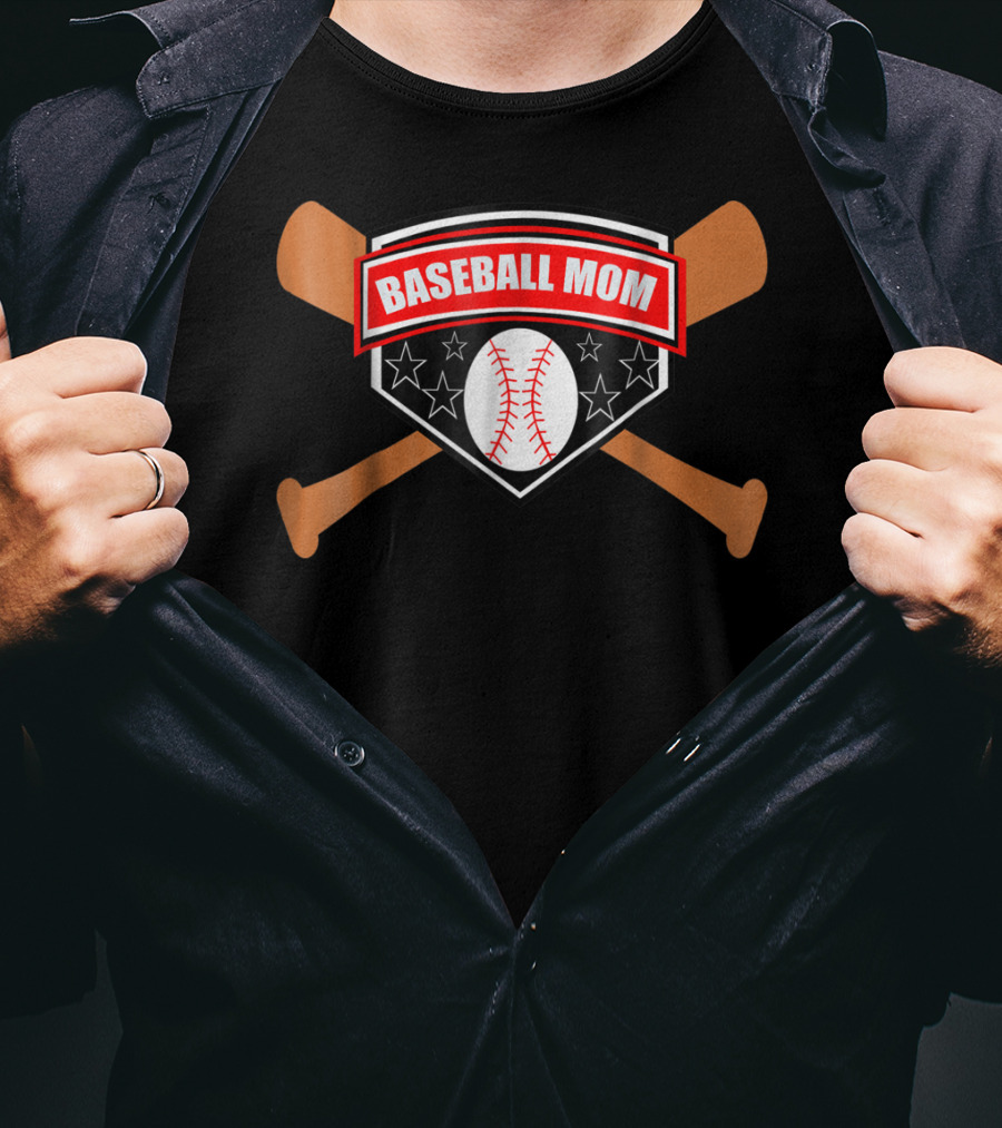 BASEBALL MOM Bat And Ball Stars Shield T-Shirt