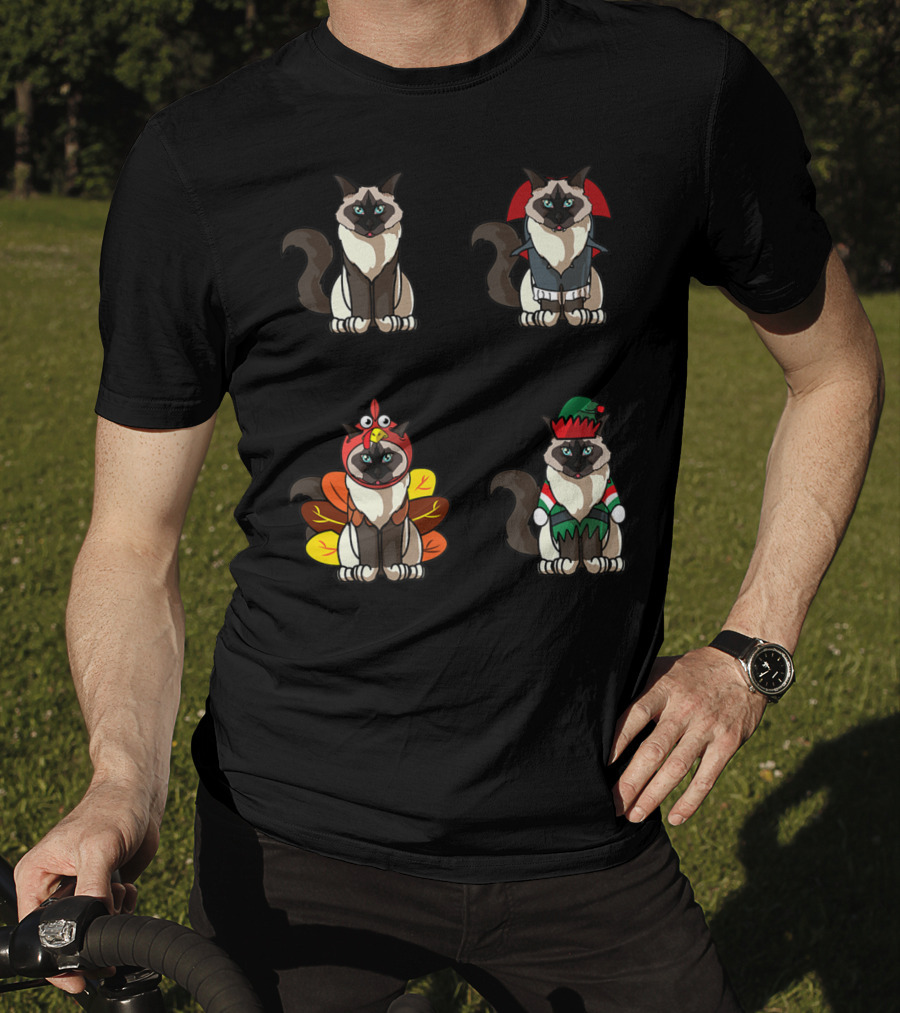 Birman Cat Dracula Turkey Elf Halloween Thanksgiving Christmas T-Shirt