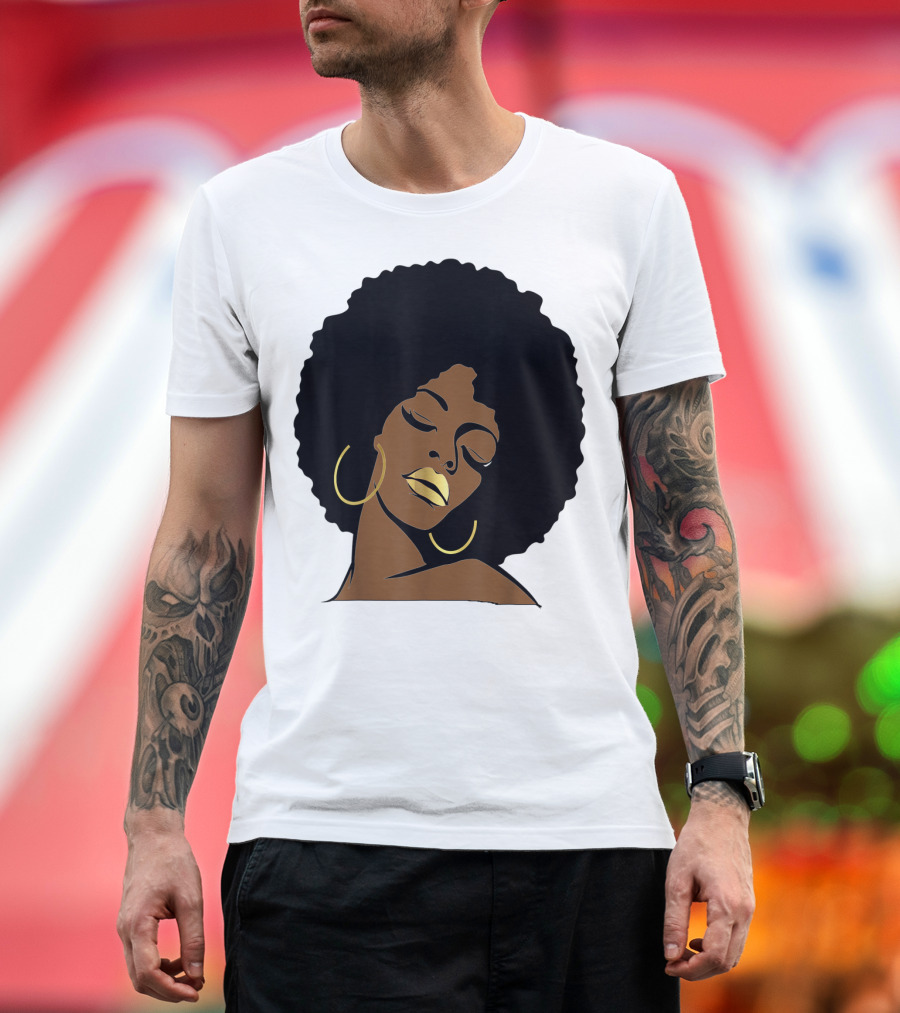 Black Girl Magic Afro Diva Gold Lips Melanin Mom Wife37 Bold Gold Accents T-Shirt