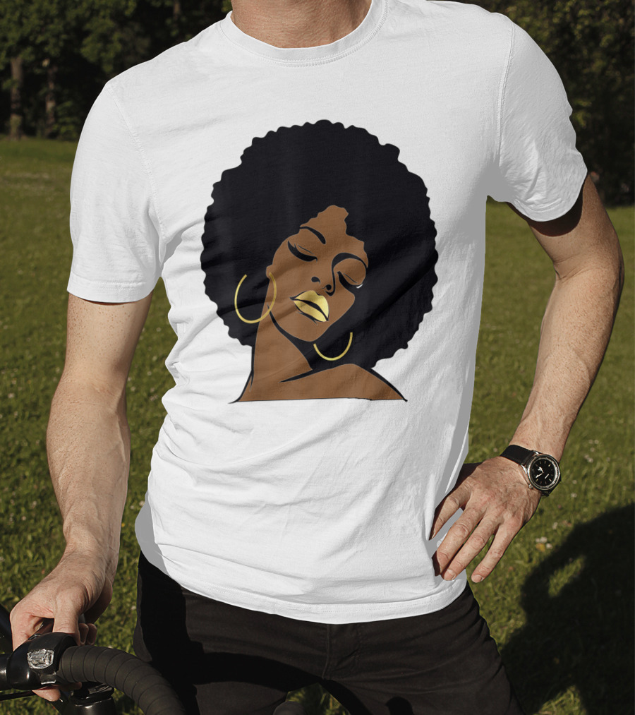 Black Girl Magic Afro Diva Gold Lips Melanin Mom Wife37 Bold Gold Accents T-Shirt