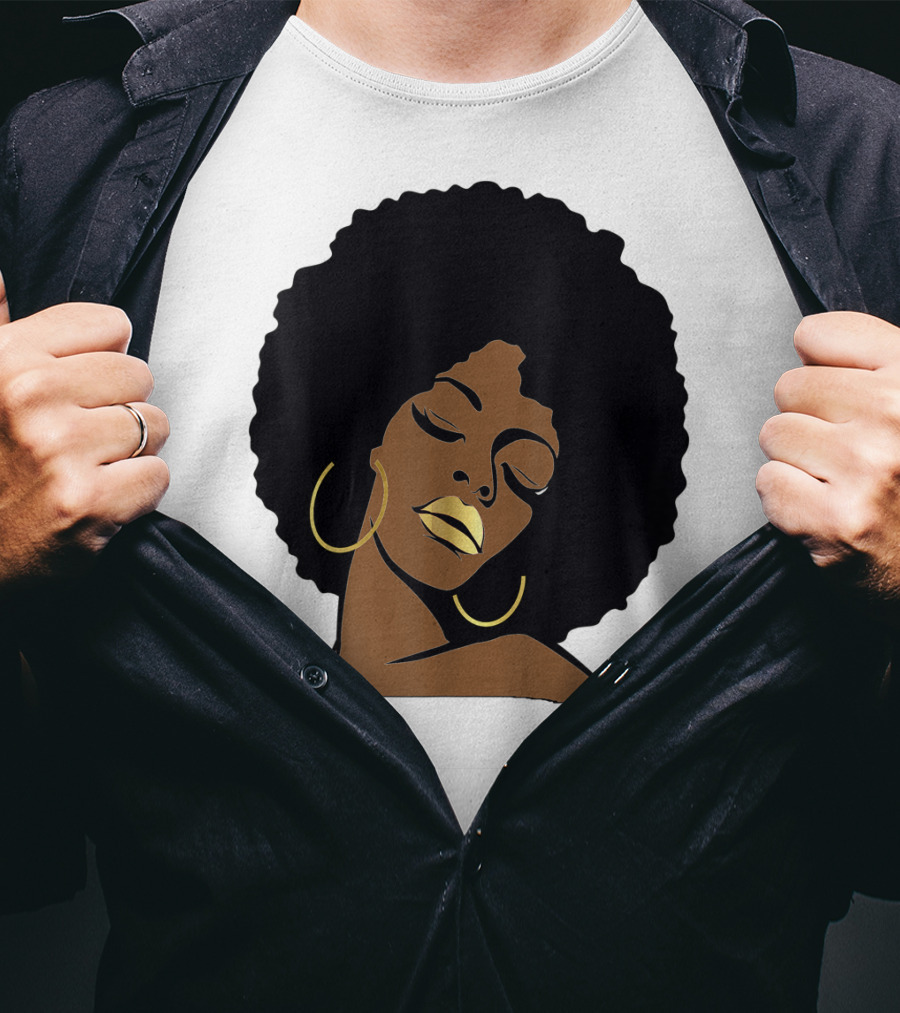 Black Girl Magic Afro Diva Gold Lips Melanin Mom Wife37 Bold Gold Accents T-Shirt