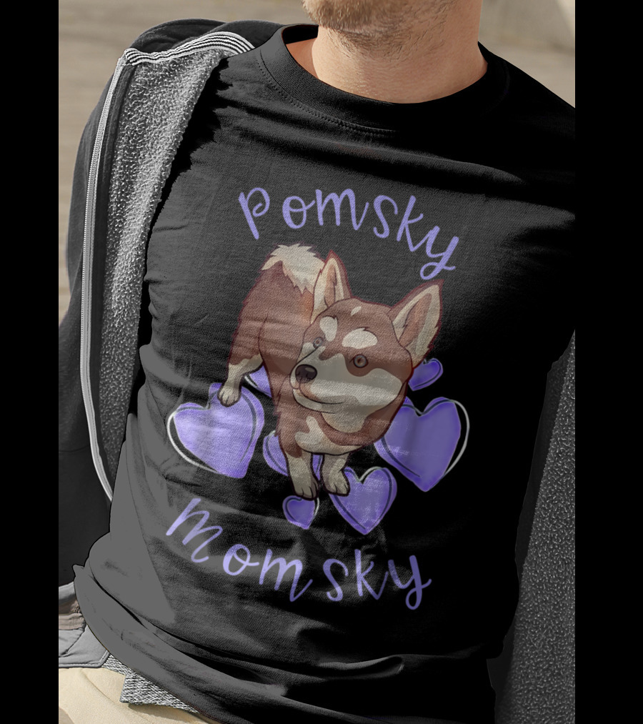 Pomsky Momsky Cute Pomsky With Purple Hearts T-Shirt
