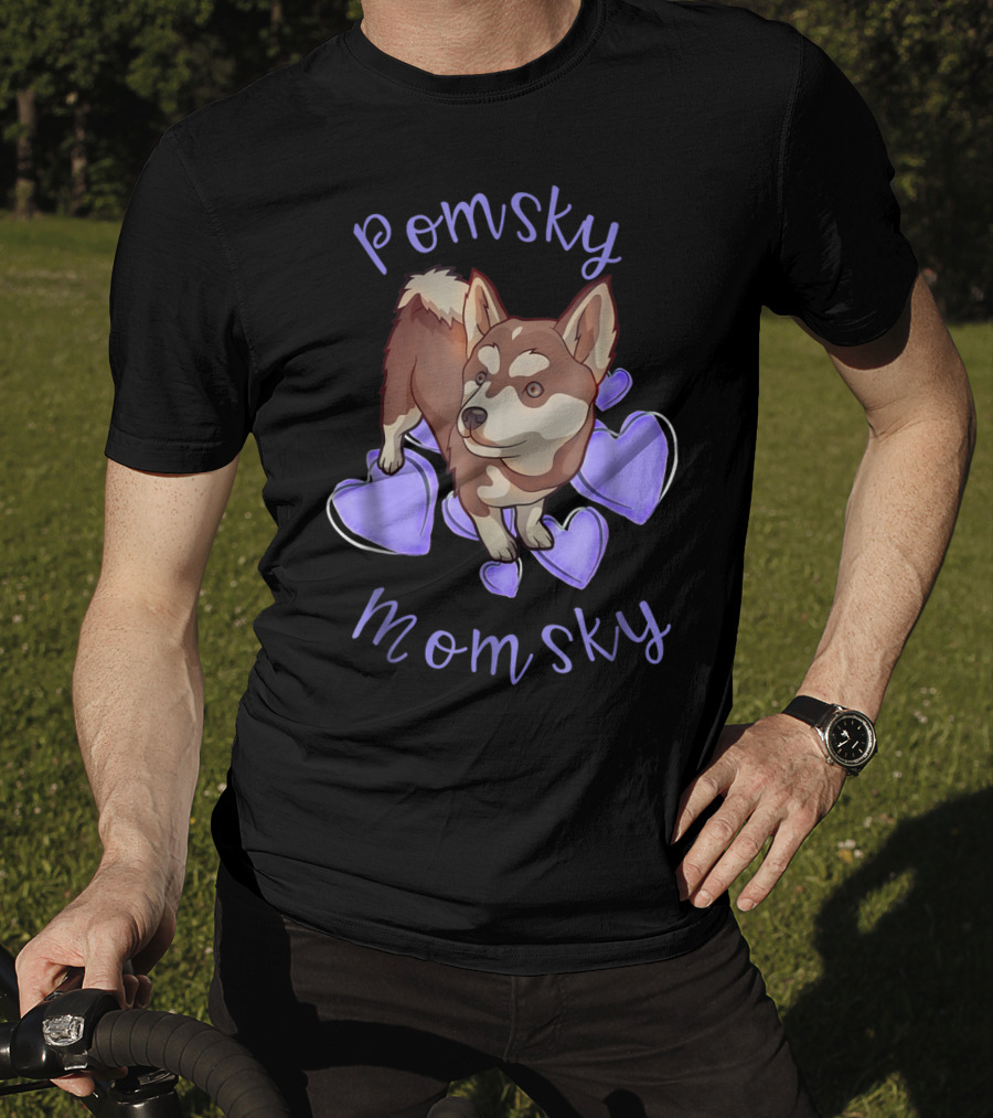 Pomsky Momsky Cute Pomsky With Purple Hearts T-Shirt