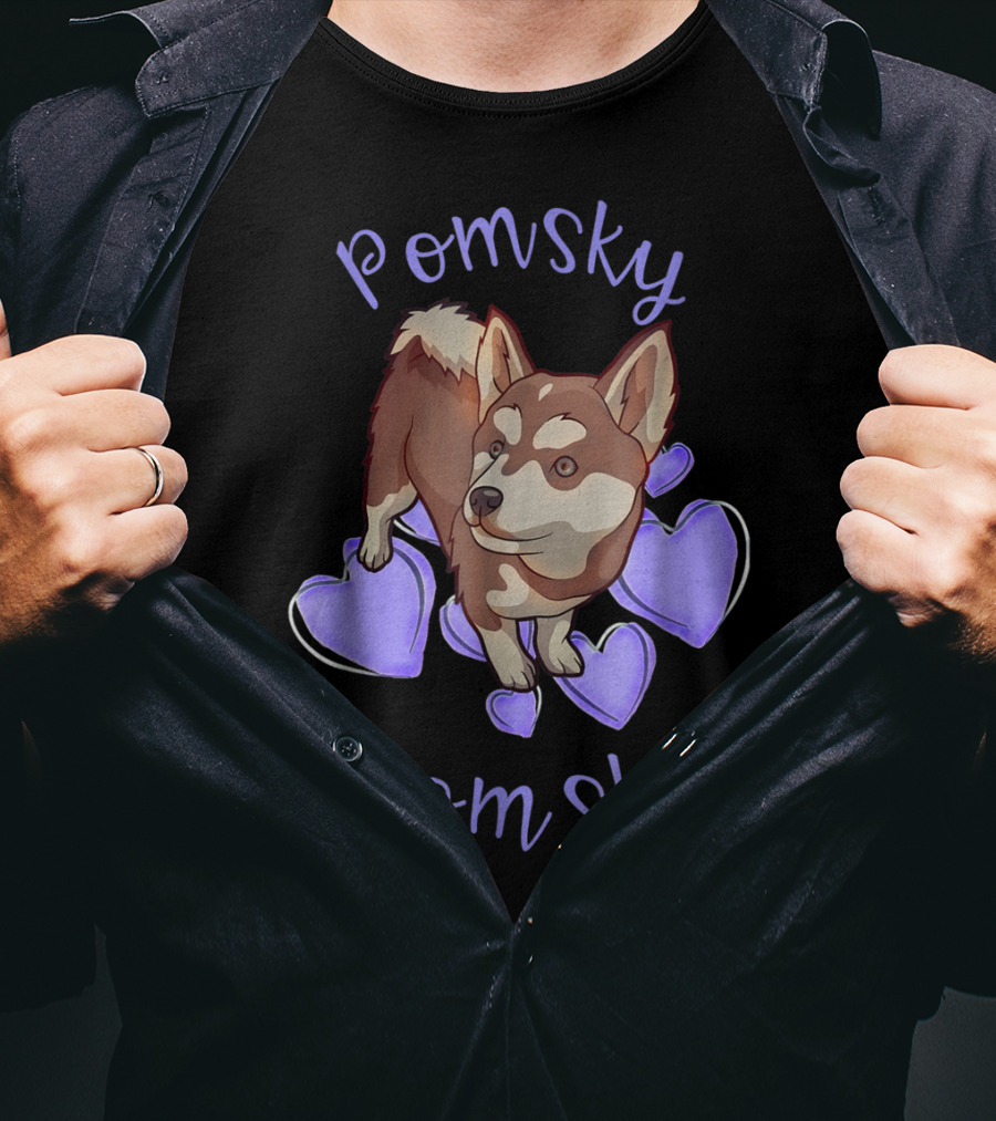 Pomsky Momsky Cute Pomsky With Purple Hearts T-Shirt