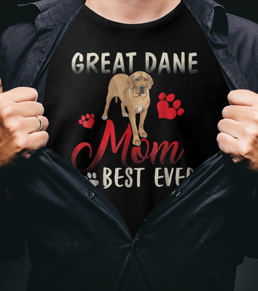 Great Dane Mom Best Ever With Paw Prints And Heart T-Shirt