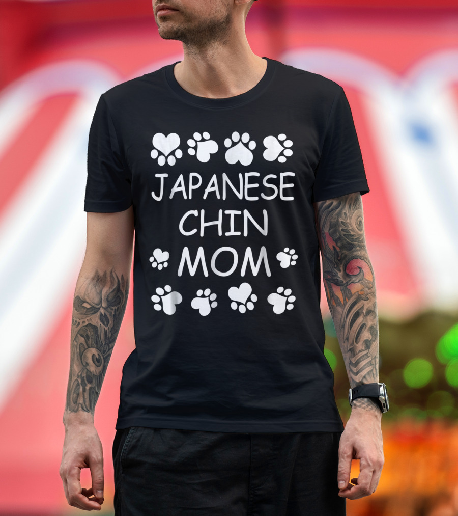 Japanese Chin Mom Paw Heart Print Gift For Christmas Birthday T-Shirt