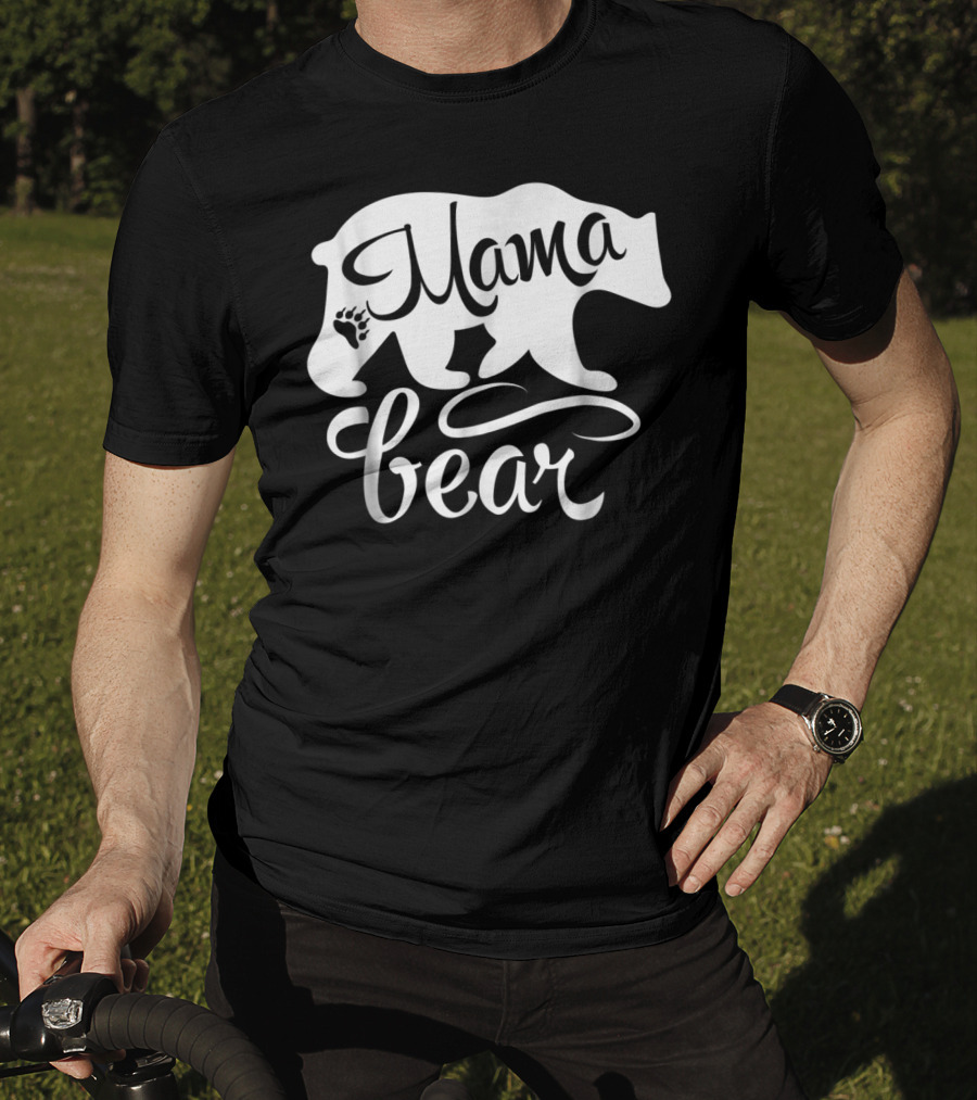 Mama Bear Big Strong Mom Power Superwoman Mommy Bear Silhouette With Paw Prints T-Shirt