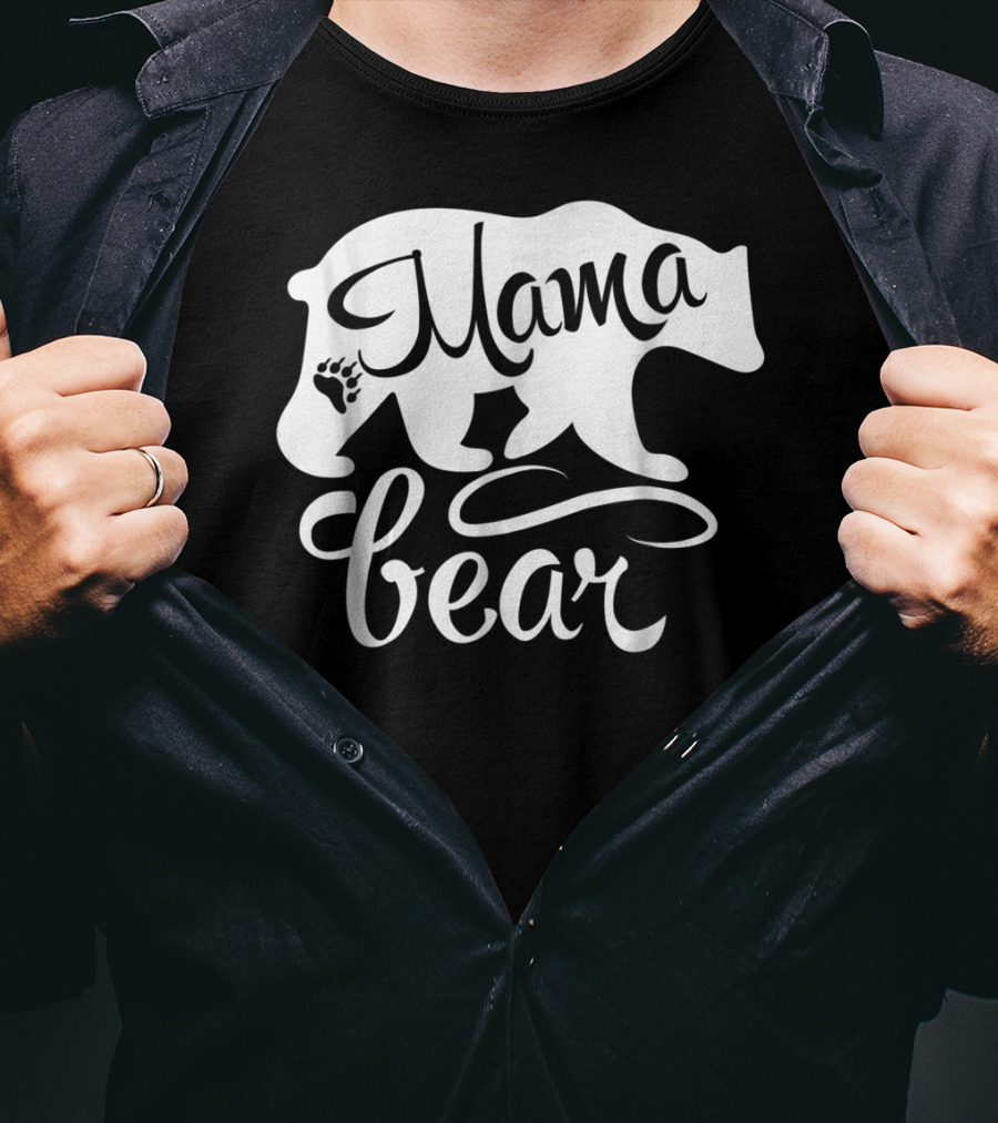 Mama Bear Big Strong Mom Power Superwoman Mommy Bear Silhouette With Paw Prints T-Shirt