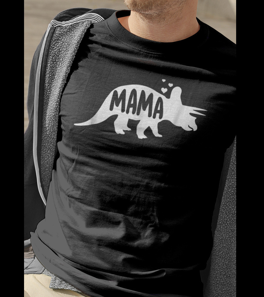 Mama Dinosaur Triceratops With Hearts T-Shirt
