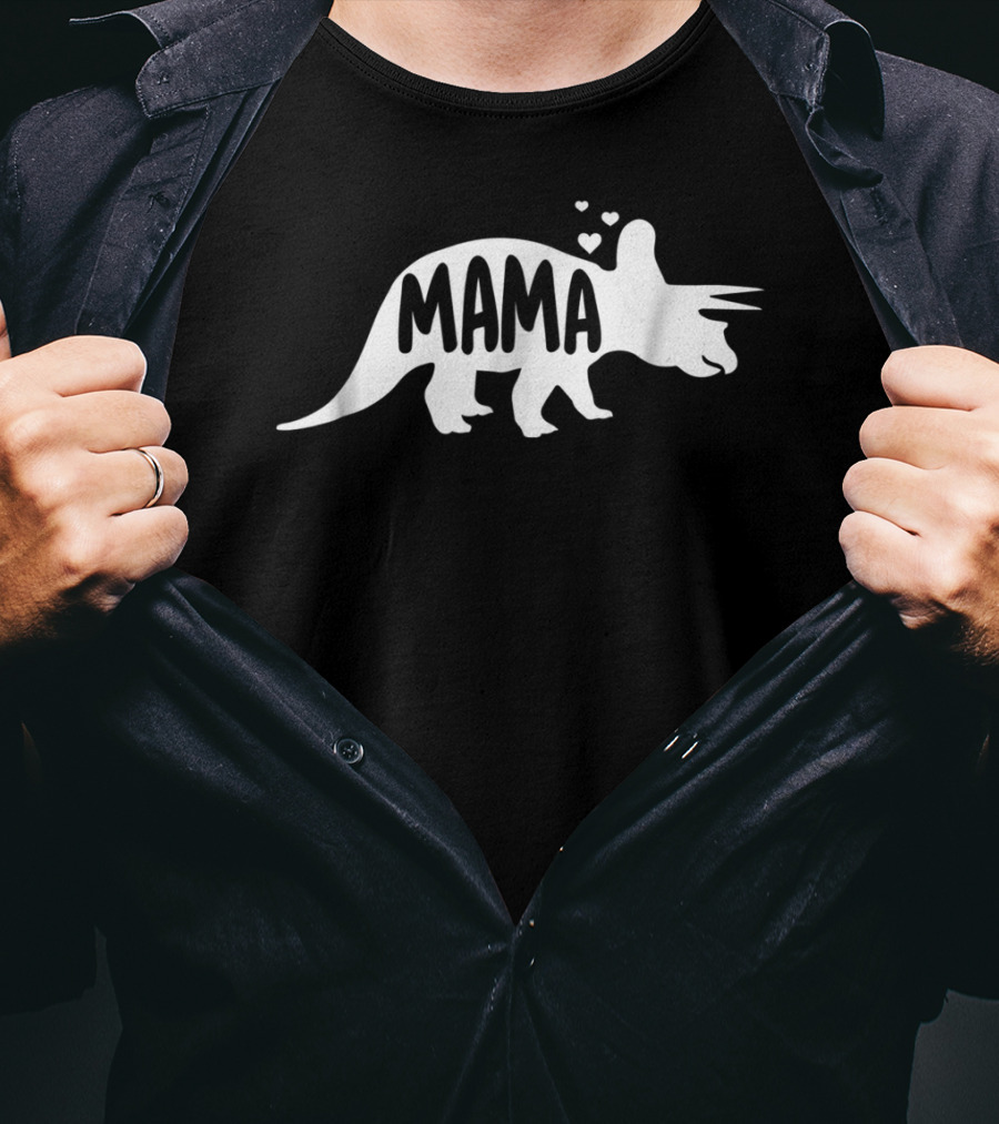Mama Dinosaur Triceratops With Hearts T-Shirt