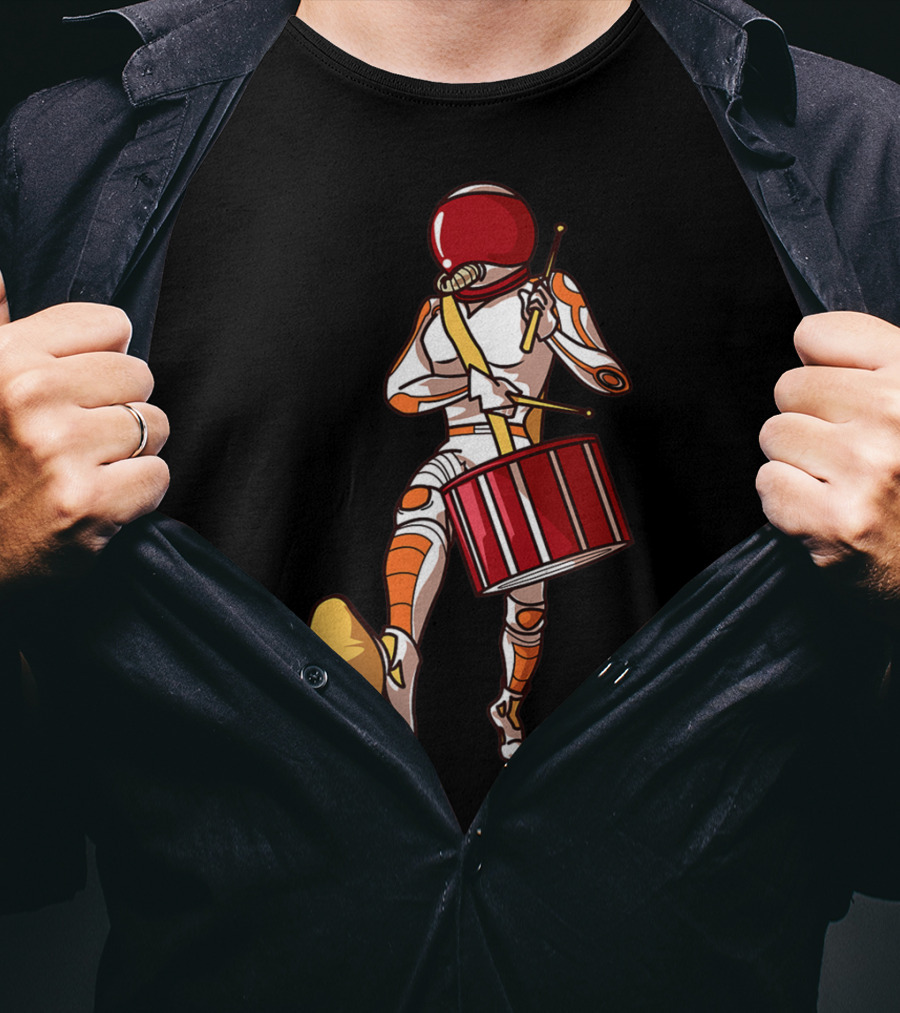 Marching Band Drums Mom Player High School Space-Themed Drummer Astronaut T-Shirt