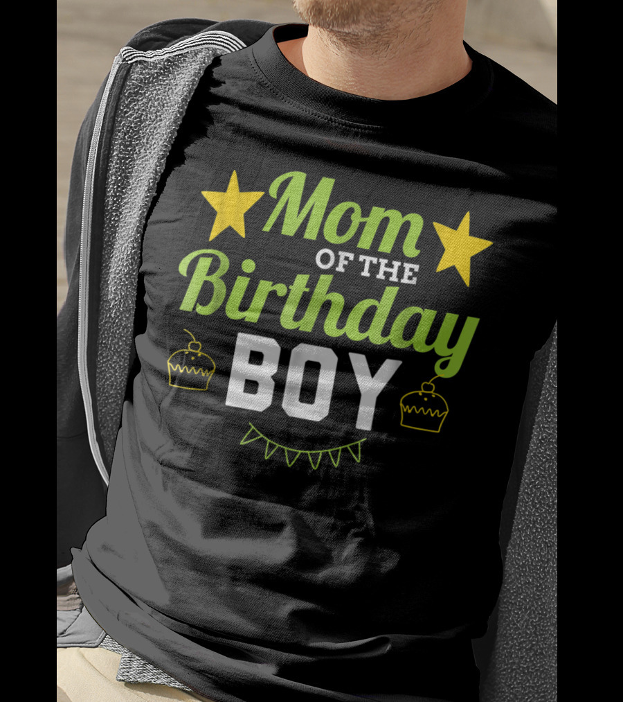 Mom Of The Birthday Boy Stars Cupcakes Party T-Shirt