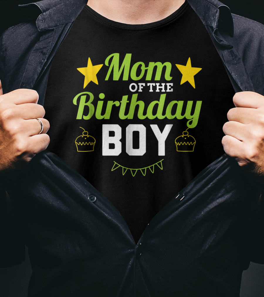 Mom Of The Birthday Boy Stars Cupcakes Party T-Shirt