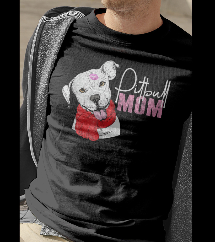 Pitbull Mom Pittie With Kissed Face And Red Scarf T-Shirt