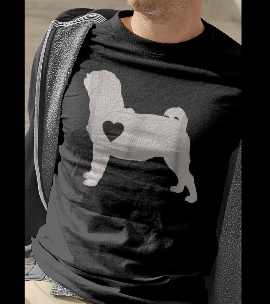 Pug Love Heart Silhouette Dog Idea Pug Dog T-Shirt