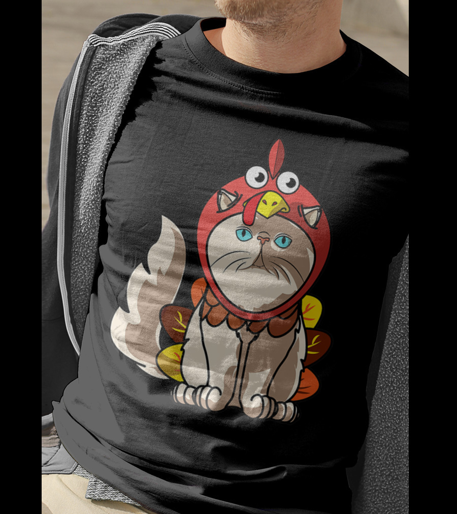 Thanksgiving Persian Mom Cat In Turkey Costume Greetings T-Shirt