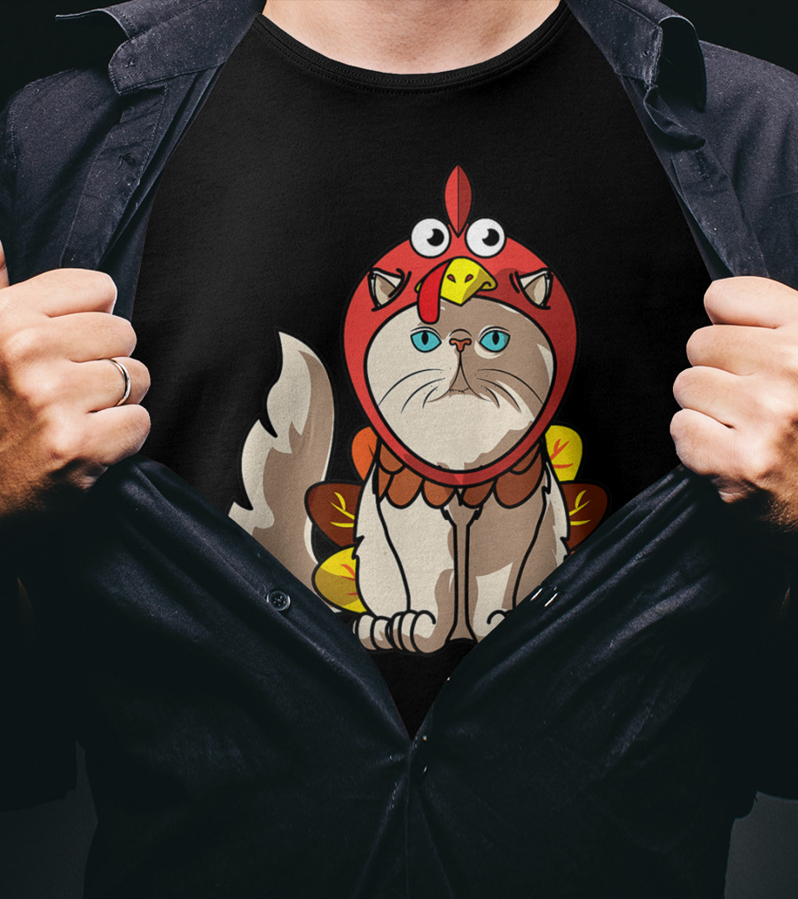 Thanksgiving Persian Mom Cat In Turkey Costume Greetings T-Shirt