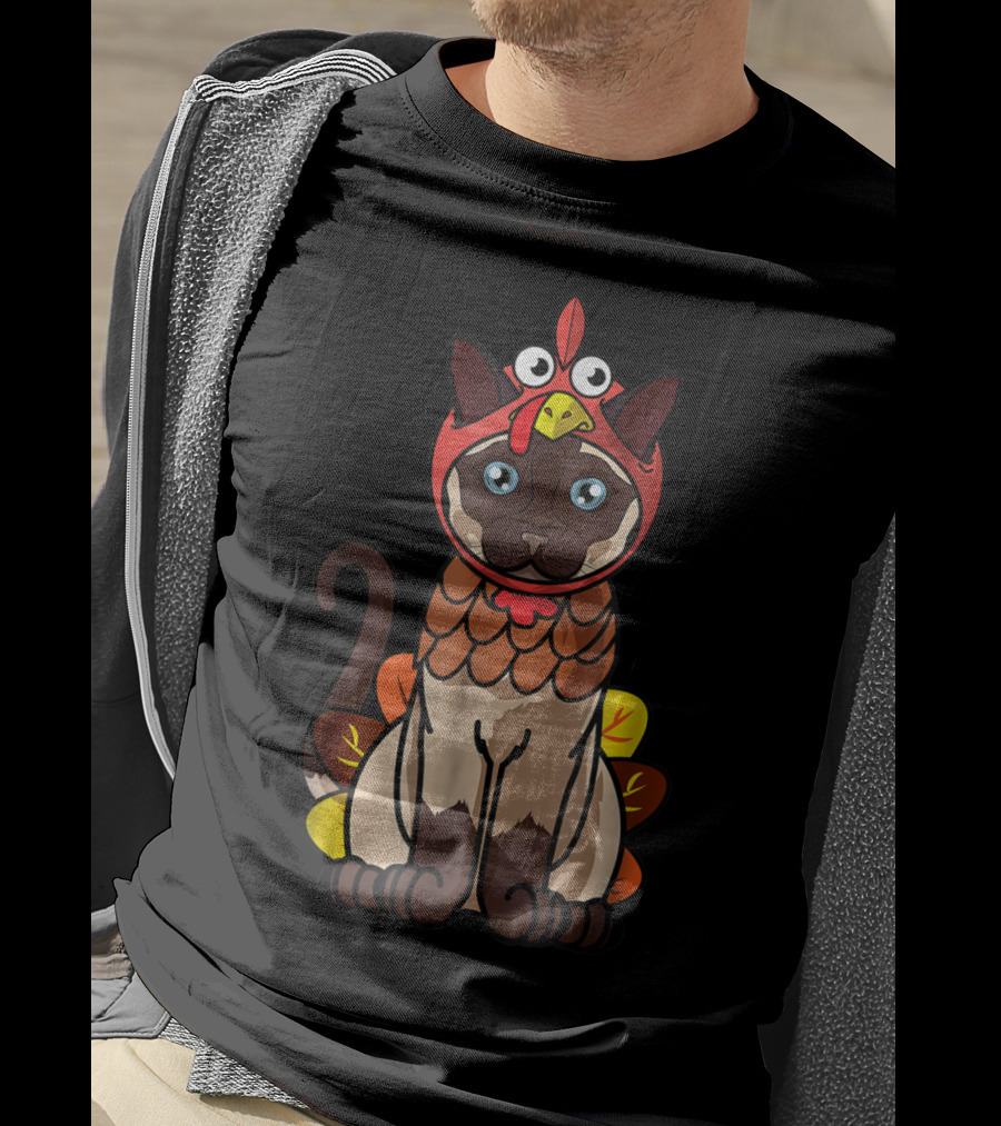Thanksgiving Siamese Cat Mom Owner In Turkey Costume Greetings T-Shirt