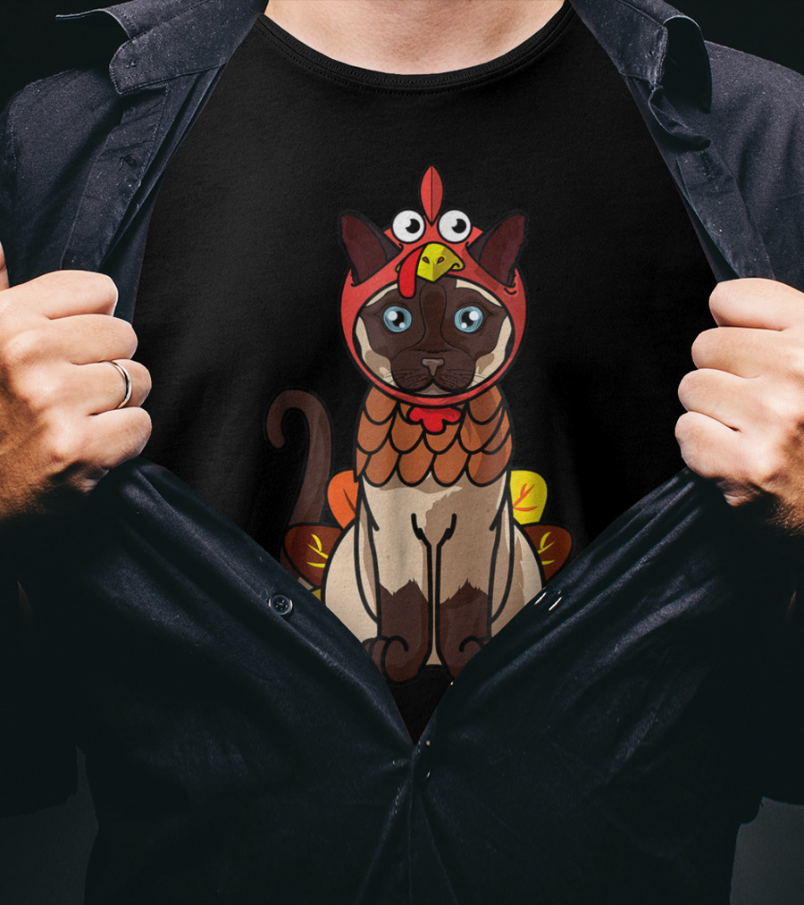 Thanksgiving Siamese Cat Mom Owner In Turkey Costume Greetings T-Shirt