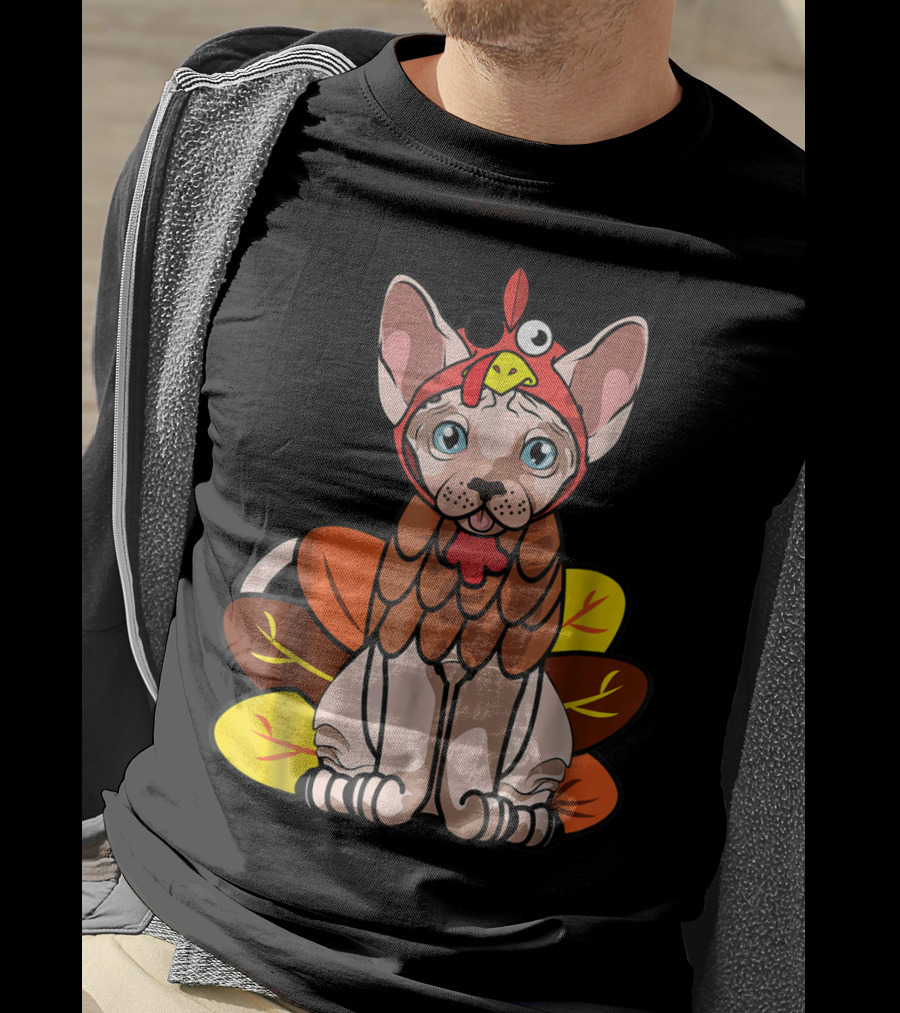 Thanksgiving Turkey Costume Sphynx Cat For Cat Mom Owner T-Shirt