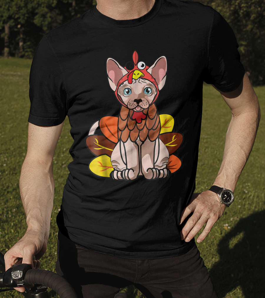 Thanksgiving Turkey Costume Sphynx Cat For Cat Mom Owner T-Shirt