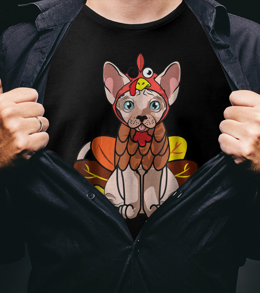 Thanksgiving Turkey Costume Sphynx Cat For Cat Mom Owner T-Shirt