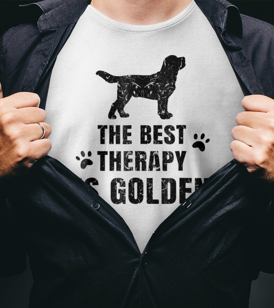 The Best Therapy Is Golden With Dog Paw Prints T-Shirt
