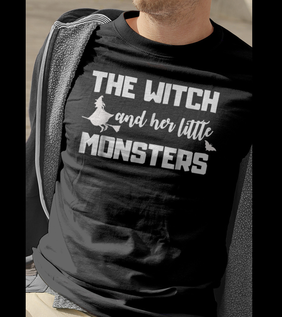 The Witch And Her Little Monsters With Flying Witch And Bat T-Shirt