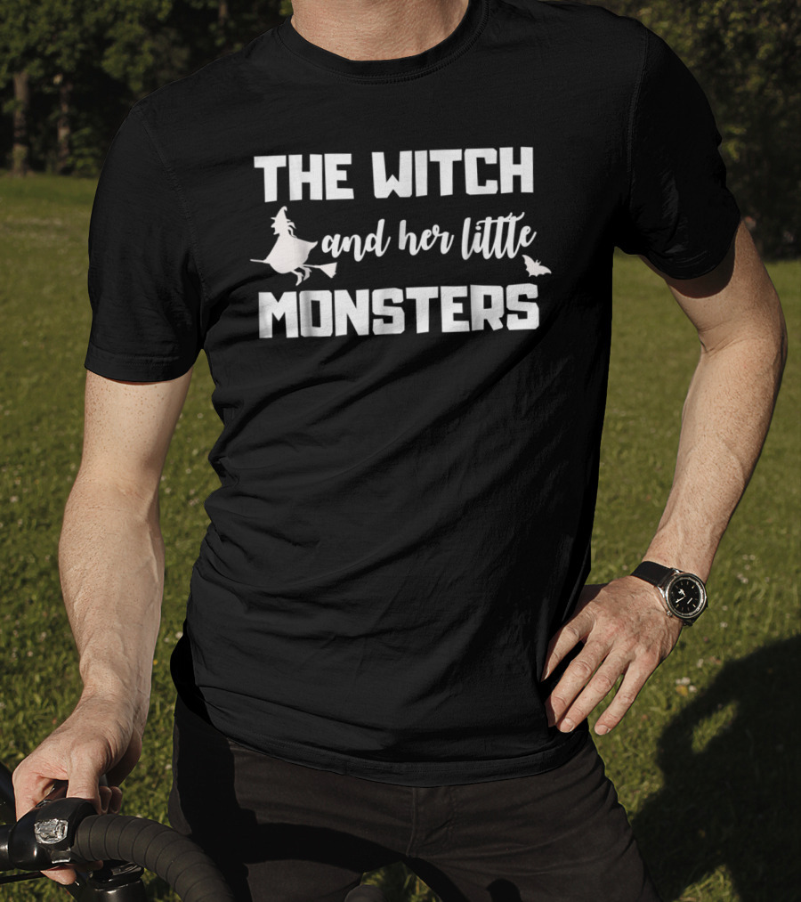 The Witch And Her Little Monsters With Flying Witch And Bat T-Shirt