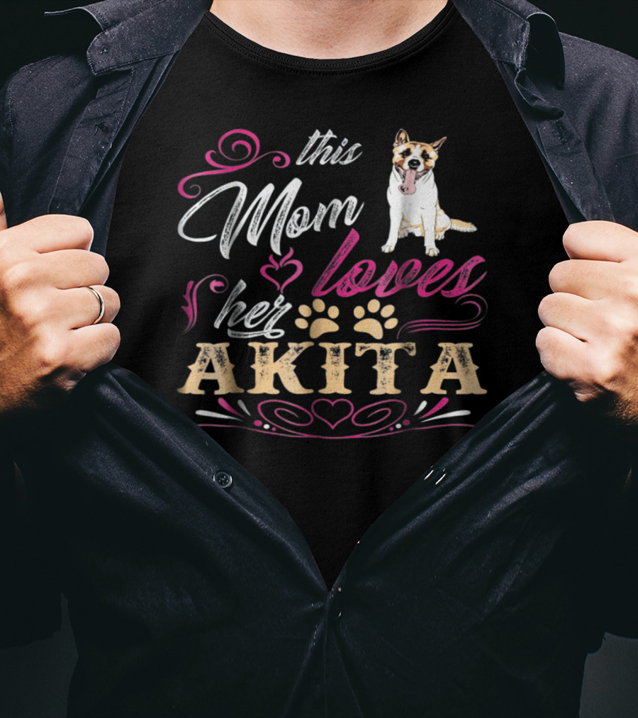 This Mom Loves Her Akita With Heart And Paw Prints T-Shirt