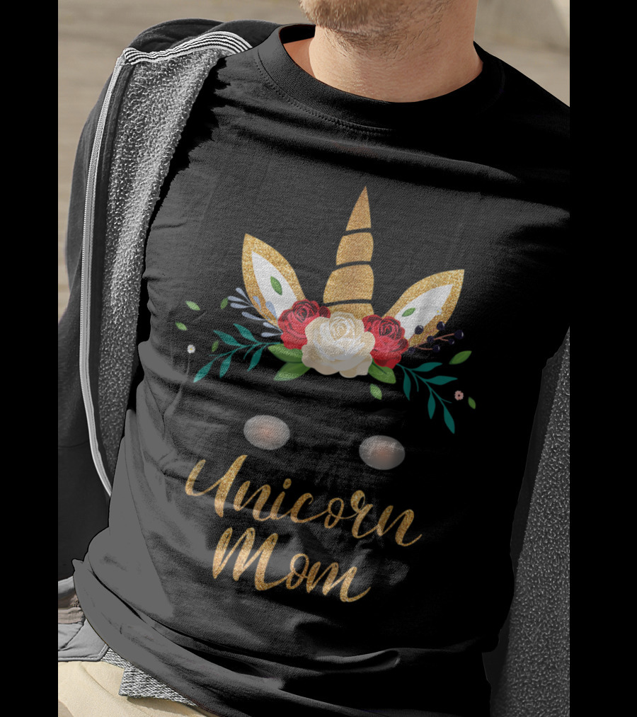 Unicorn Mom Gold Glitter Floral T-Shirt