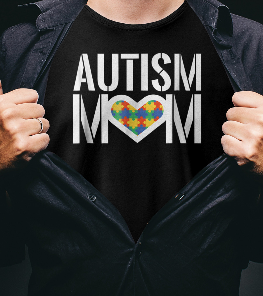 Autism Mom Heart With Colorful Puzzle Piece T-Shirt