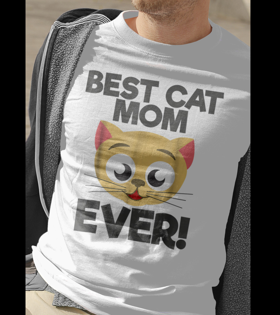 Best Cat Mom Ever Cute Cartoon Cat Face T-Shirt