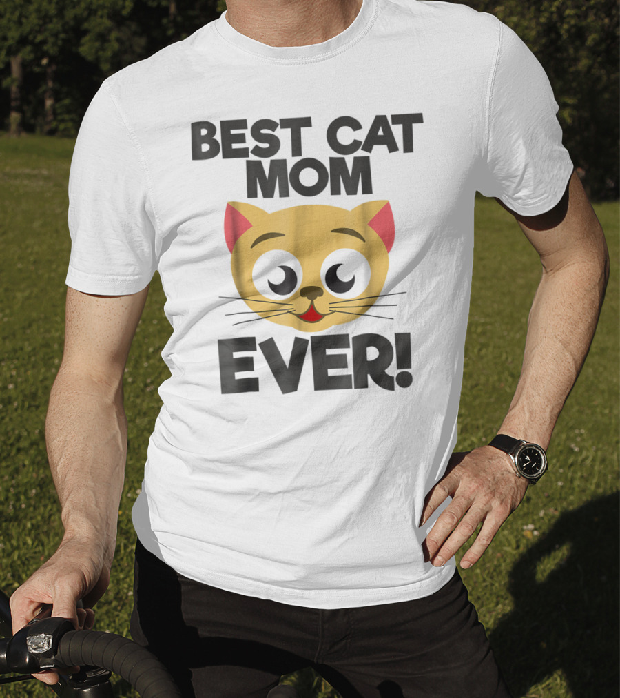 Best Cat Mom Ever Cute Cartoon Cat Face T-Shirt