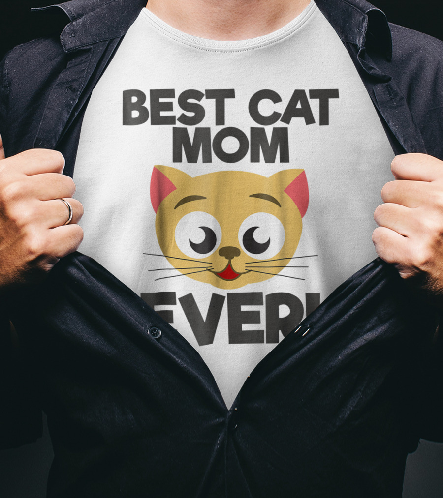 Best Cat Mom Ever Cute Cartoon Cat Face T-Shirt