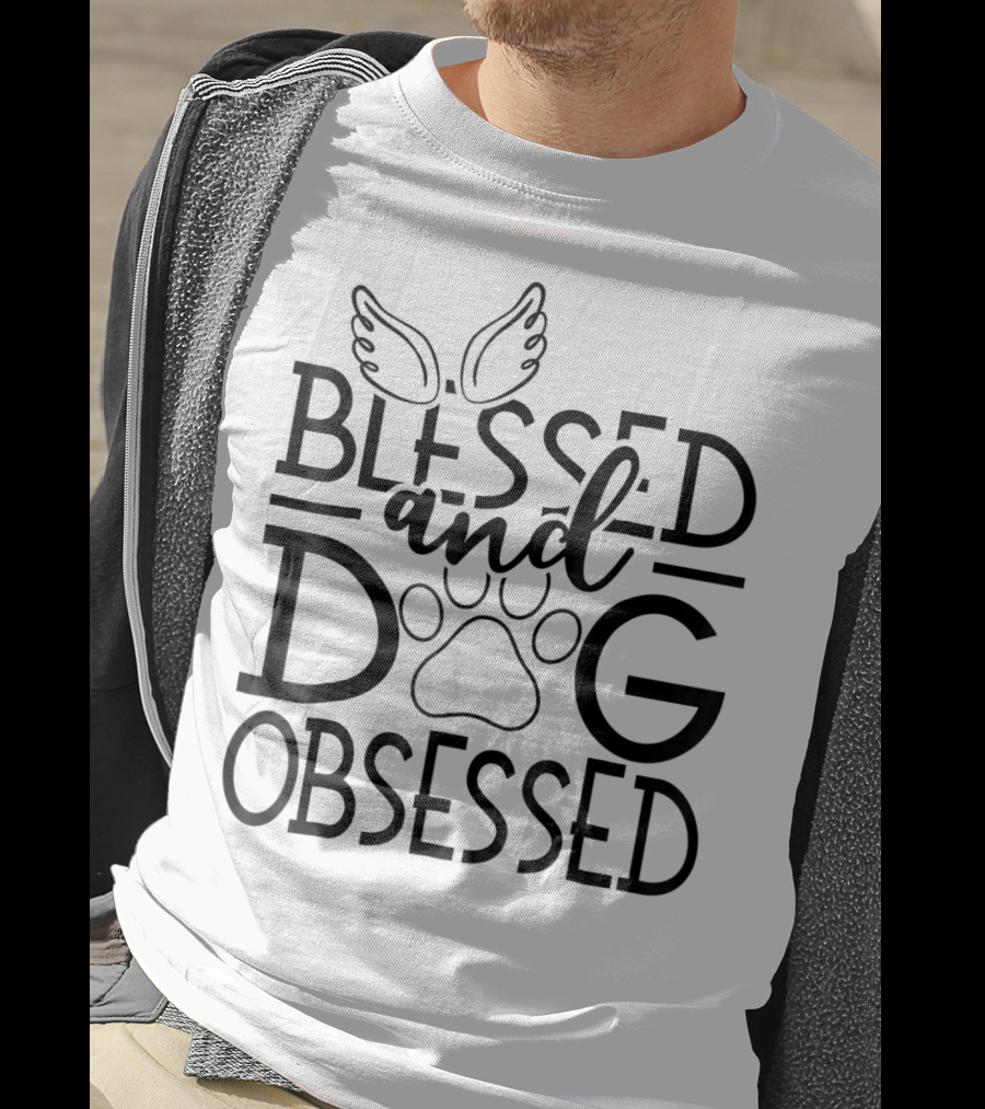 Blessed And Dog Obsessed Angel Wings And Paw Prints T-Shirt