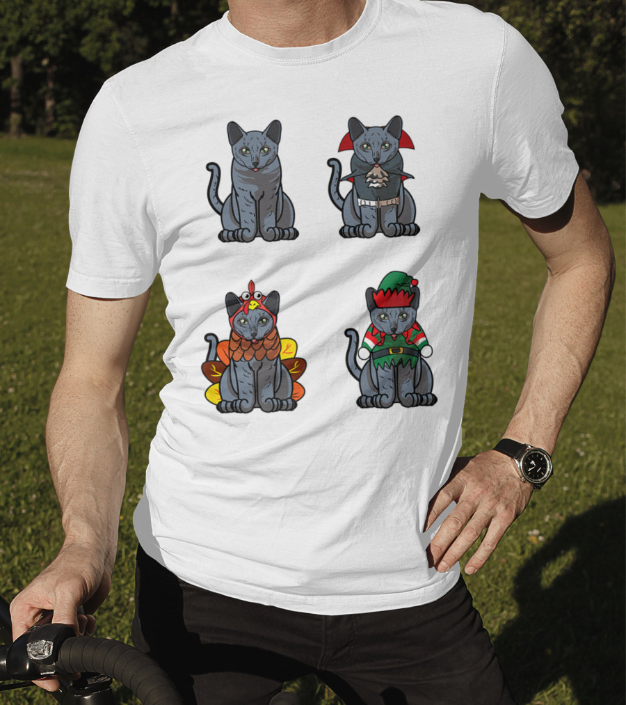 Blue Cat Halloween Thanksgiving Christmas Costumes T-Shirt