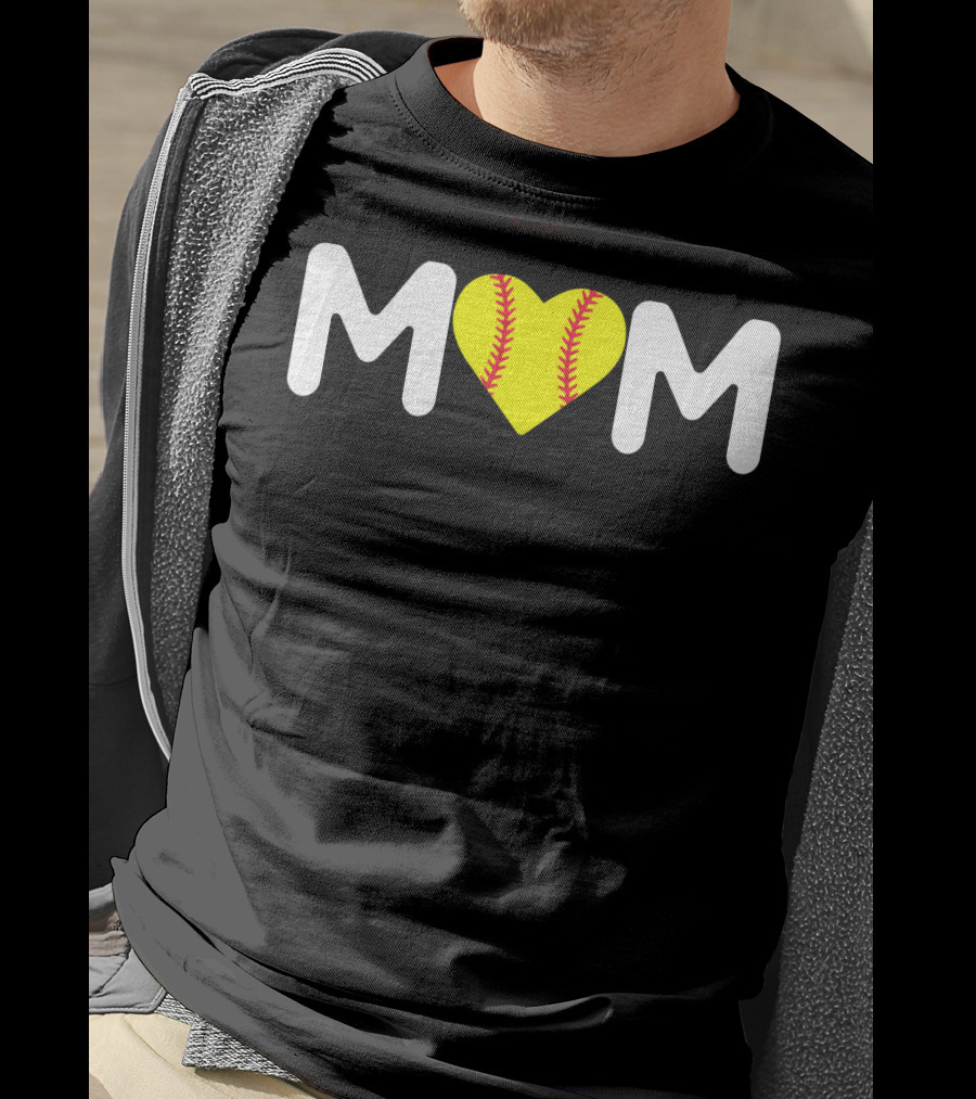 MOM Heart Baseball Stitch Love T-Shirt